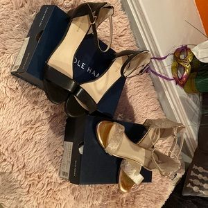 Cole Haan gold snake skinned low heel sandals